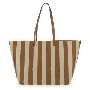 NEW FENDI FF ROLL BEIGE STRIPE REVERSIBLE SHOULDER TOTE BAG NWT AUTHENTIC!